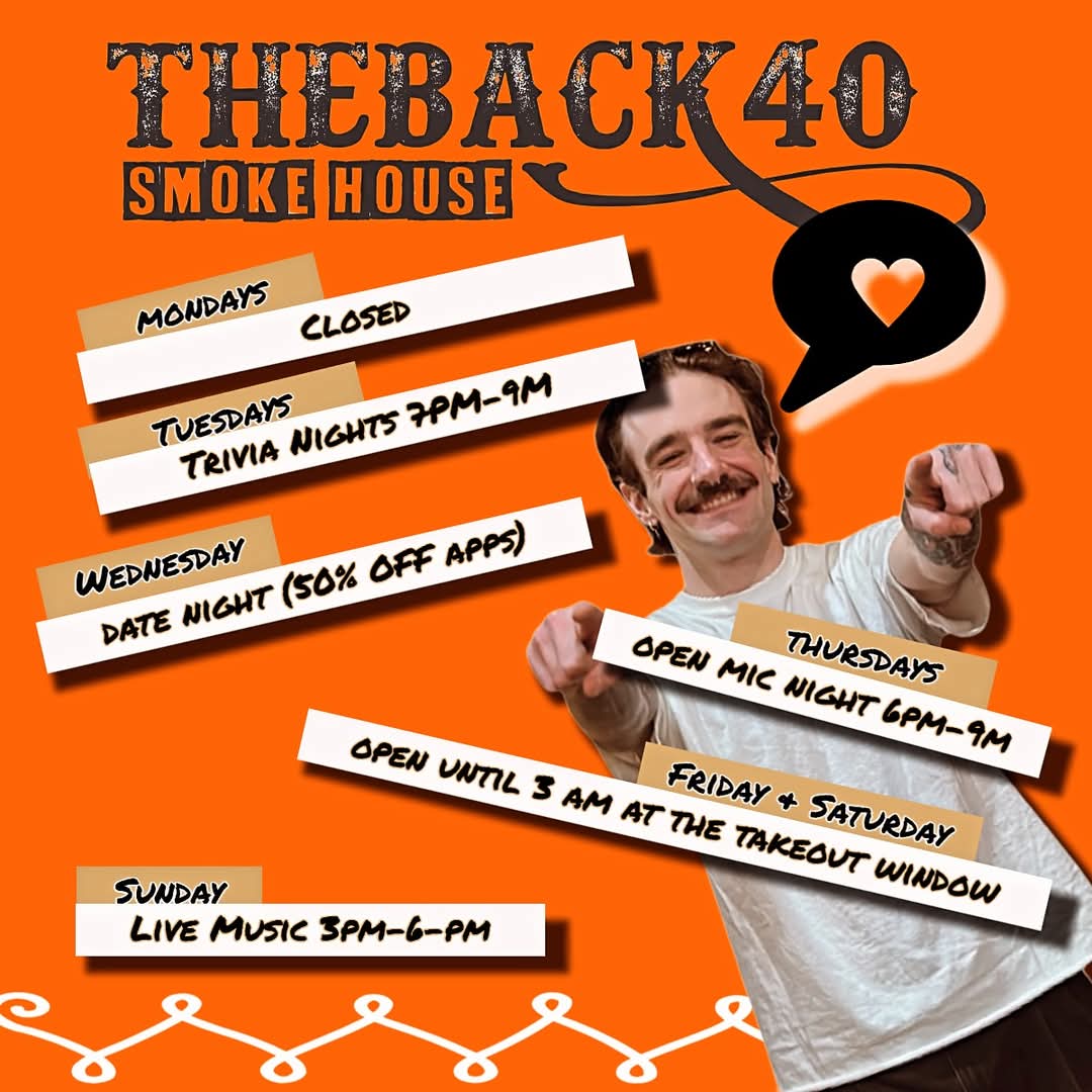 Weekly events at TheBack40 Smoke House